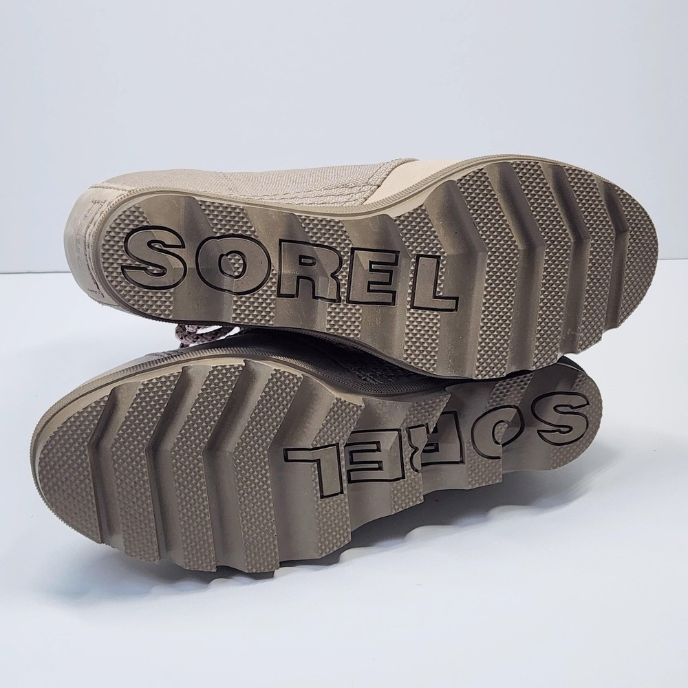Sorel Boots Womens Size 8.5 Beige Canvas Leather Lace Up Wedge Ankle Booties - Picture 11 of 14